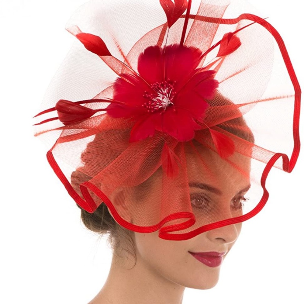 SAFERIN Fascinator Hair Clip Hat Bowler Feather Flower